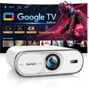 4K Projector Built-in Google TV: 2500 ANSI/Auto Lens Cap & 4D Keystone/Auto Focus & AI Voice Control, Sovboi Smart Portable Projector with WiFi6 & Bluetooth, Outdoor Movie Proyector for Streaming Apps in Kuwait