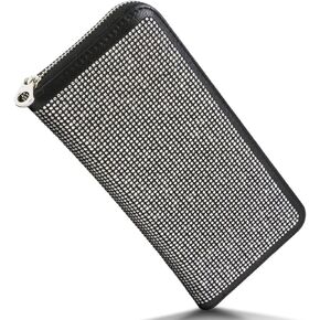 حقيبة يد EXPRESS حجر الراين بلينغ محفظة الأكورديون الصغيرة جلد نباتي للنساء للعملة النقدية (7340-BK (ليوبارد)) in Kuwait