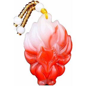 Natural Red White Jade Nine-Tailed Fox Pendant Necklace Chinese Carved Fashion Charm in Saudi Arabia