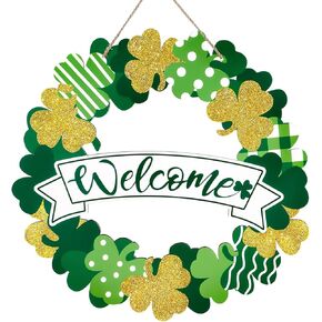 علامة إكليل الباب الأمامي الخشبي لعيد القديس باتريك، البرسيم الذهبي الأخضر علامات الجدار الأيرلندية للترحيب بالربيع ديكور معلق لديكور المنزل والحفلات الخارجية والداخلية in Kuwait