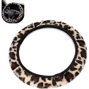 Fuzzy Car Steering Wheel Cover, Leopard Cheetah Print Decorative Cover, Non-slip Fluffy Warm Steering Wheel Protector, Furry Interior Accessory for Cars SUVs Trucks (Brown) in Kuwait