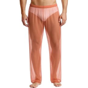 Mens Mesh See Through Pajama Bottoms Sexy Sheer Tranparent Long Sleep Lounge Pants for Male in Saudi Arabia