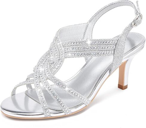 أحذية نسائية بكعب هريرة لامعة وحجر الراين وكعب عالٍ مفتوح من الأمام وشريط للكاحل صنادل نسائية رسمية لحفلات الزفاف in Kuwait