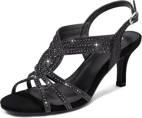 Women Kitten Heels Sparkly Dress Shoes Rhinestone High Heel Open Toe Ankle Strap Womens Sandals Wedding Formal in Saudi Arabia