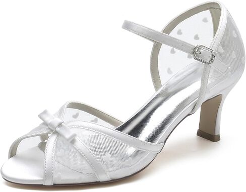Women Mid Heel Wedding Bridal Bride Shoes Peep Toe Lace Mesh Ankle Buckle Evening Dress Shoes for Bride in Saudi Arabia
