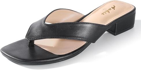 Ankis Black White Heels for Women Square Open Toe Sandals Flip Flop Thong Low Heels 1 Inch Heeled Sandals for Women in Saudi Arabia