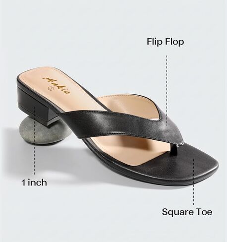 Ankis Black White Heels for Women Square Open Toe Sandals Flip Flop Thong Low Heels 1 Inch Heeled Sandals for Women in Saudi Arabia