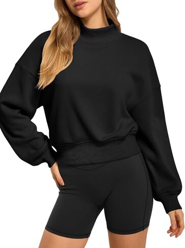 ATHMILE Womens Cropped Sweatshirts Oversized Turtleneck Long Sleeve Tops 2026 Spring Winter Loose Pullover Teen Girls Clothes in Saudi Arabia