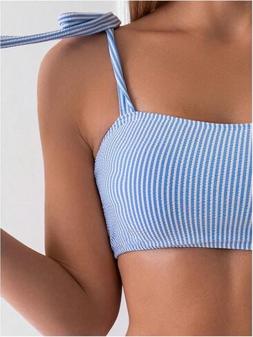 Floerns Women's 2 Piece Striped Bikini Sets Tie Shoulder Swimsuit High Waisted Beach Bathing Suit in Saudi Arabia
