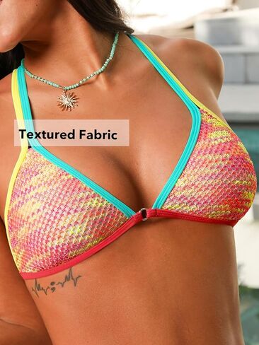 CUPSHE Women's Bikini Sets V Neck Two Piece Crisscross Color Block Self Tie Double Straps Low Rise Bathing Suit in Saudi Arabia