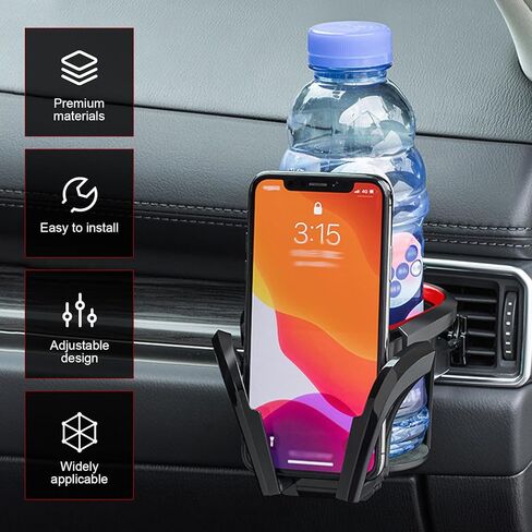 Car Cup Holder, ABS Multi-Functional Car Vent Mount for Water Bottles Ashtrays Phones, Adjustable Anti-Slip & Noise-reducing Vehicle Mount, Universal for Most Vehicles (Black) in Saudi Arabia