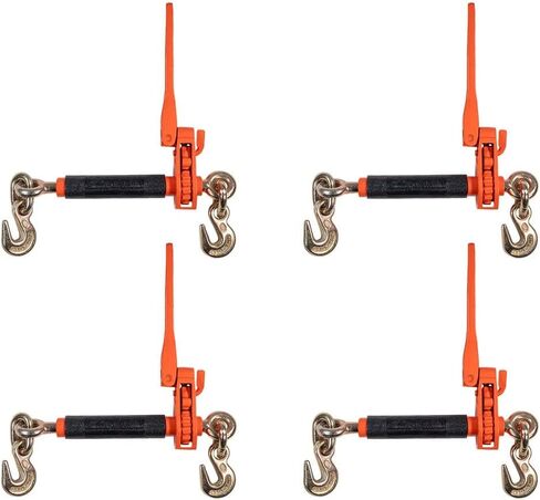 Mytee Products 4 Pack 5/16" - 3/8" Hi-Viz Green Heavy Duty Folding Handle Ratchet Load Binder w/Grab Hook 7,100 lbs WLL | Tie Down Hauling Chain Binders for Flatbed Truck Trailer in Kuwait