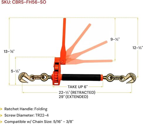 Mytee Products 4 Pack 5/16" - 3/8" Hi-Viz Green Heavy Duty Folding Handle Ratchet Load Binder w/Grab Hook 7,100 lbs WLL | Tie Down Hauling Chain Binders for Flatbed Truck Trailer in Kuwait