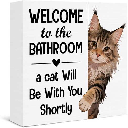 Funny Bathroom Cat Decor Welcome to the Bathroom a Cat Will Be with You Shortly Rustic Wooden Box Sign for Home Toilet Shelf Wall Decor in Saudi Arabia
