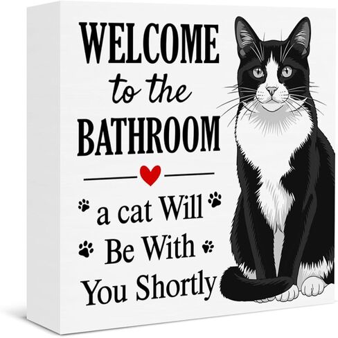 Funny Bathroom Cat Decor Welcome to the Bathroom a Cat Will Be with You Shortly Rustic Wooden Box Sign for Home Toilet Shelf Wall Decor in Saudi Arabia