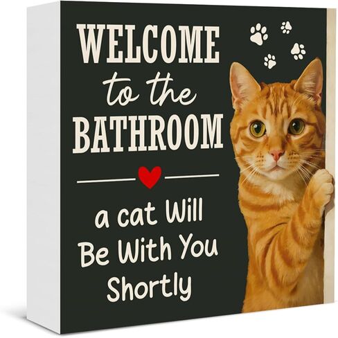 Funny Bathroom Cat Decor Welcome to the Bathroom a Cat Will Be with You Shortly Rustic Wooden Box Sign for Home Toilet Shelf Wall Decor in Saudi Arabia