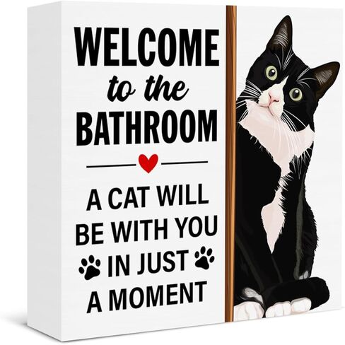 Funny Bathroom Cat Decor Welcome to the Bathroom a Cat Will Be with You Shortly Rustic Wooden Box Sign for Home Toilet Shelf Wall Decor in Saudi Arabia