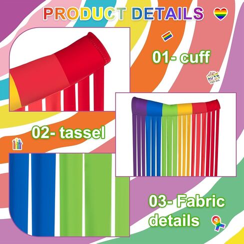 Denylo pro 15.8×17.7 Inch Rainbow Arm Warmer Pride Month Rainbow Fringe Outfits Gay Bulk Gifts Pride Outfits Accessories for LGBT Women Men in Saudi Arabia