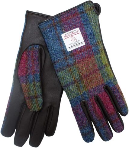 Ladies Boxed Leather Gloves - Green/Pink Multi Check - M in Saudi Arabia