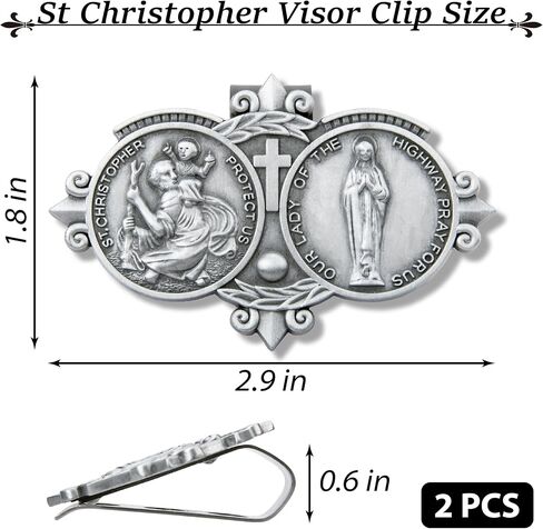 2 PCS St Christopher Medal Visor Clip, Our Lady of The Highway Visor Clip, Silver Car Driver Visor Clips, St Christopher Medal Saint Christoper Clips for Cars Driving Decorations, Car Accessories in Saudi Arabia