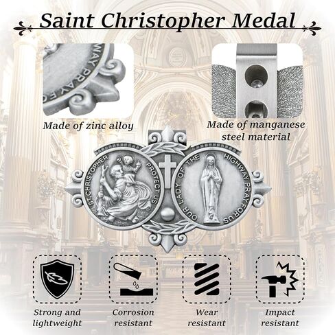 2 PCS St Christopher Medal Visor Clip, Our Lady of The Highway Visor Clip, Silver Car Driver Visor Clips, St Christopher Medal Saint Christoper Clips for Cars Driving Decorations, Car Accessories in Saudi Arabia