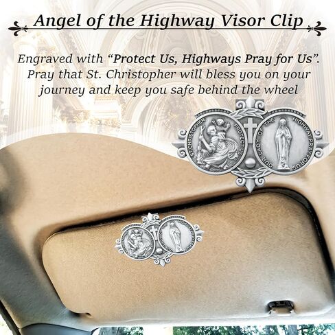 2 PCS St Christopher Medal Visor Clip, Our Lady of The Highway Visor Clip, Silver Car Driver Visor Clips, St Christopher Medal Saint Christoper Clips for Cars Driving Decorations, Car Accessories in Saudi Arabia