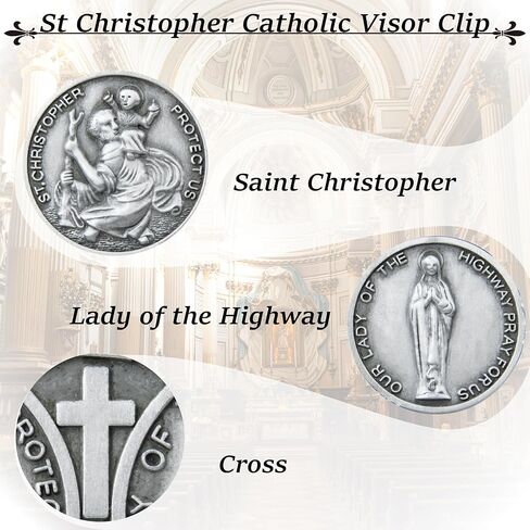 2 PCS St Christopher Medal Visor Clip, Our Lady of The Highway Visor Clip, Silver Car Driver Visor Clips, St Christopher Medal Saint Christoper Clips for Cars Driving Decorations, Car Accessories in Saudi Arabia