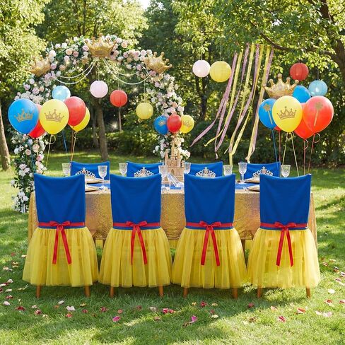 Frienda 4 Pack Princess Snow Party Chair Covers Blue Milk Silk Elastic Chair Slip Covers with Yellow Lace Hem for Princess Theme Birthday Wedding Party Decor Supplies in Saudi Arabia