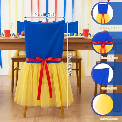 Frienda 4 Pack Princess Snow Party Chair Covers Blue Milk Silk Elastic Chair Slip Covers with Yellow Lace Hem for Princess Theme Birthday Wedding Party Decor Supplies in Saudi Arabia