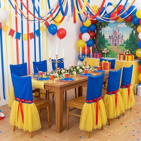Frienda 4 Pack Princess Snow Party Chair Covers Blue Milk Silk Elastic Chair Slip Covers with Yellow Lace Hem for Princess Theme Birthday Wedding Party Decor Supplies in Saudi Arabia