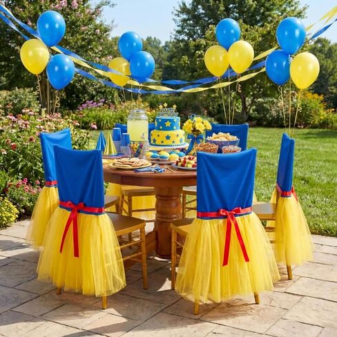 Frienda 4 Pack Princess Snow Party Chair Covers Blue Milk Silk Elastic Chair Slip Covers with Yellow Lace Hem for Princess Theme Birthday Wedding Party Decor Supplies in Saudi Arabia