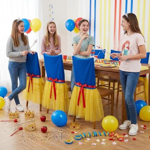 Frienda 4 Pack Princess Snow Party Chair Covers Blue Milk Silk Elastic Chair Slip Covers with Yellow Lace Hem for Princess Theme Birthday Wedding Party Decor Supplies in Saudi Arabia