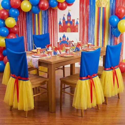 Frienda 4 Pack Princess Snow Party Chair Covers Blue Milk Silk Elastic Chair Slip Covers with Yellow Lace Hem for Princess Theme Birthday Wedding Party Decor Supplies in Saudi Arabia