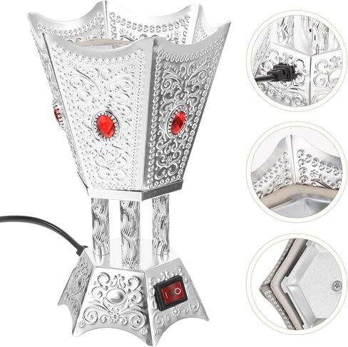 Bakhoor Electric Incense Burner Middle Eastern Style Tabletop Electric Censer Censer Metal Incense Burner for Home Office Yoga Spa Decor Silver in Saudi Arabia