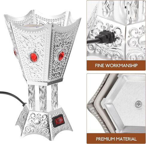 Bakhoor Electric Incense Burner Middle Eastern Style Tabletop Electric Censer Censer Metal Incense Burner for Home Office Yoga Spa Decor Silver in Saudi Arabia