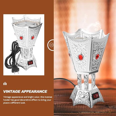Bakhoor Electric Incense Burner Middle Eastern Style Tabletop Electric Censer Censer Metal Incense Burner for Home Office Yoga Spa Decor Silver in Saudi Arabia