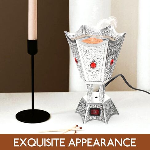 Bakhoor Electric Incense Burner Middle Eastern Style Tabletop Electric Censer Censer Metal Incense Burner for Home Office Yoga Spa Decor Silver in Saudi Arabia