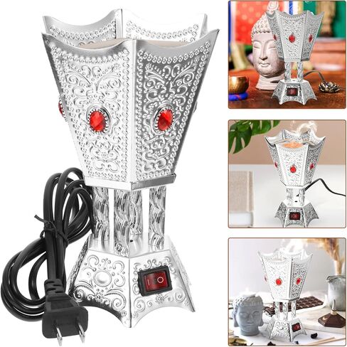 Bakhoor Electric Incense Burner Middle Eastern Style Tabletop Electric Censer Censer Metal Incense Burner for Home Office Yoga Spa Decor Silver in Saudi Arabia