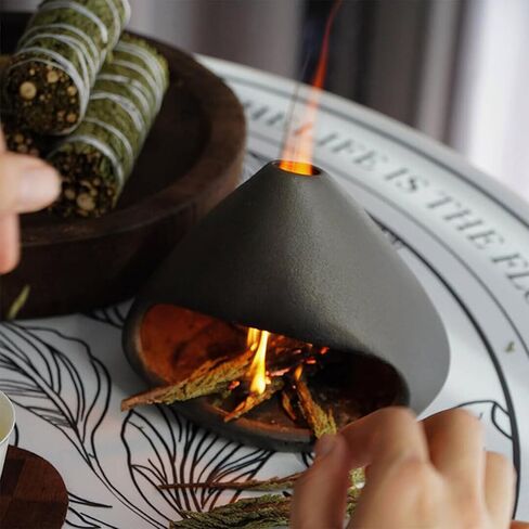 مبخرة بالو سانتو المصنوعة يدويًا من السيراميك - شيمينيا صغيرة، مساعدة الاسترخاء والتأمل في اليوجا، حامل بالو سانتو متعدد الوظائف، مبخرة بخور مريمية ومخروطية، هدية فريدة in Kuwait