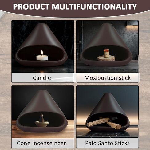 مبخرة بالو سانتو المصنوعة يدويًا من السيراميك - شيمينيا صغيرة، مساعدة الاسترخاء والتأمل في اليوجا، حامل بالو سانتو متعدد الوظائف، مبخرة بخور مريمية ومخروطية، هدية فريدة in Kuwait