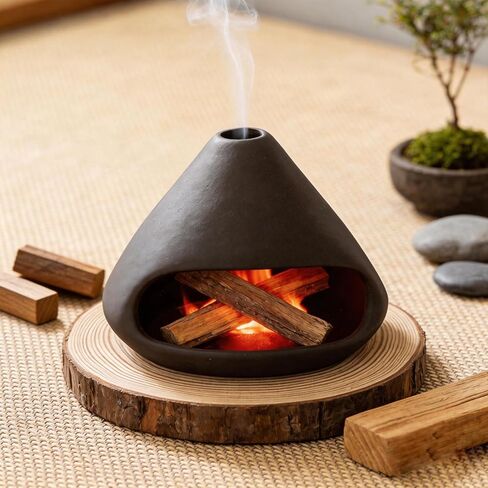 مبخرة بالو سانتو المصنوعة يدويًا من السيراميك - شيمينيا صغيرة، مساعدة الاسترخاء والتأمل في اليوجا، حامل بالو سانتو متعدد الوظائف، مبخرة بخور مريمية ومخروطية، هدية فريدة in Kuwait