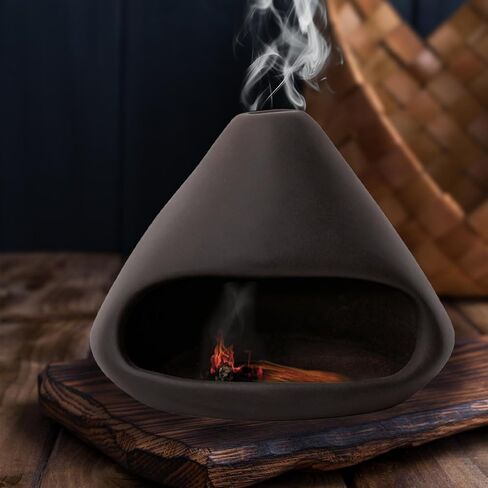 مبخرة بالو سانتو المصنوعة يدويًا من السيراميك - شيمينيا صغيرة، مساعدة الاسترخاء والتأمل في اليوجا، حامل بالو سانتو متعدد الوظائف، مبخرة بخور مريمية ومخروطية، هدية فريدة in Kuwait