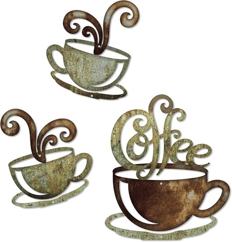 Putuo Decor Rustic Coffee Cup Metal Wall Decor, Vintage Coffee Bar Kitchen Wall Art, Set of 3 Farmhouse Bar Accessories Hanging for Dining Room Cafe Bakery in Saudi Arabia