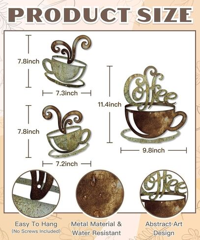 Putuo Decor Rustic Coffee Cup Metal Wall Decor, Vintage Coffee Bar Kitchen Wall Art, Set of 3 Farmhouse Bar Accessories Hanging for Dining Room Cafe Bakery in Saudi Arabia