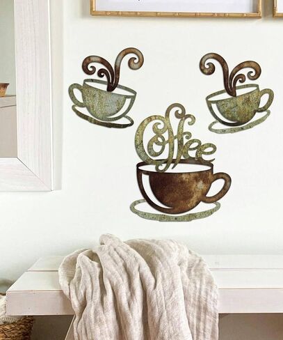 Putuo Decor Rustic Coffee Cup Metal Wall Decor, Vintage Coffee Bar Kitchen Wall Art, Set of 3 Farmhouse Bar Accessories Hanging for Dining Room Cafe Bakery in Saudi Arabia