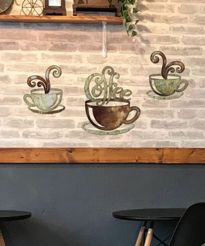 Putuo Decor Rustic Coffee Cup Metal Wall Decor, Vintage Coffee Bar Kitchen Wall Art, Set of 3 Farmhouse Bar Accessories Hanging for Dining Room Cafe Bakery in Saudi Arabia