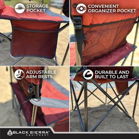 Black Sierra Oversize XL Camping Chair Supports 500 lbs, Padded Folding Outdoor Chair w/ 2 Cupholders and Carrybag, Heavy Duty Portable Collapsible Camp Chair Perfect for Sports, RV, Lawn, Beach in Kuwait