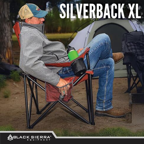 Black Sierra Oversize XL Camping Chair Supports 500 lbs, Padded Folding Outdoor Chair w/ 2 Cupholders and Carrybag, Heavy Duty Portable Collapsible Camp Chair Perfect for Sports, RV, Lawn, Beach in Kuwait