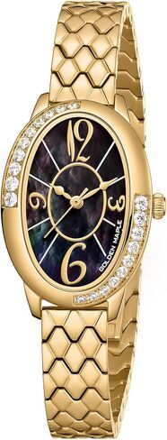 GOLDEN MAPLE Women's Oval Watch, Gold-Tone with Crystal Accents, Textured Bracelet Band, Mother of Pearl Dial Ladies Watches, Luxury Gift for Her in Saudi Arabia