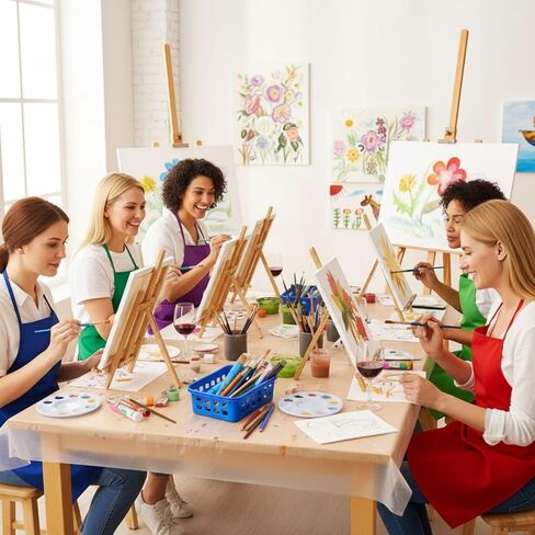 12 Sets Paint Set for Kids Art Supplies Painting Kit Include 12 Kids Aprons with Pockets12 Paint Tray Palette 120 Paint Brushes Birthday Gifts for Kids and Toddler, Complete Painting Supply in Kuwait